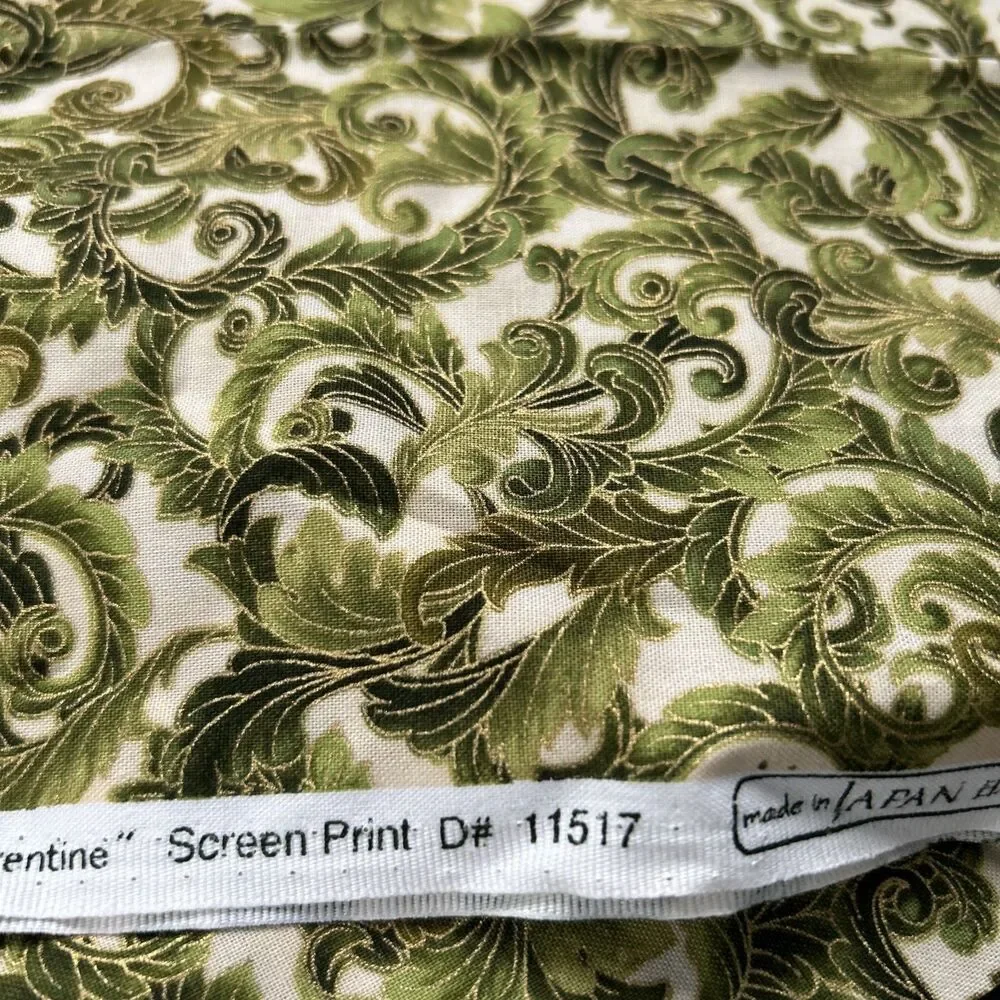 Peggy Toole Robert Kaufman Cotton Quilting Fabric Green Florentine 1/2 Yd X 42